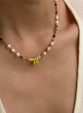 法式珍珠字母手工项链