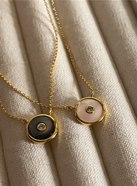 安小柏◆通勤日常气质款 简约镀金母贝纽扣圆牌项链锁骨链女高级