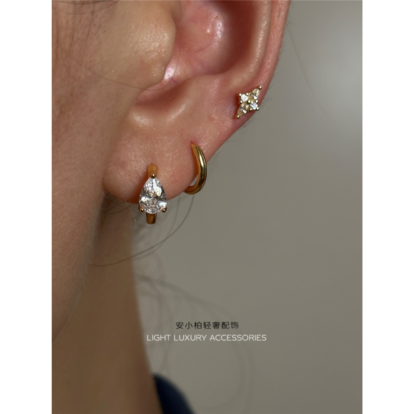 安小柏 s925银马眼锆石耳扣 闪亮通勤百搭日常金色耳圈时髦耳饰女