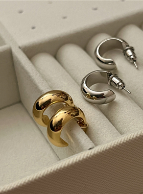 安小柏◆店主自留双色~日常百搭极简法式基础款铜制小c型耳圈耳环
