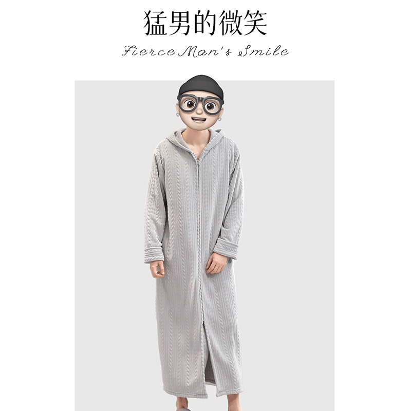 加厚法兰绒懒人大码连帽睡袍