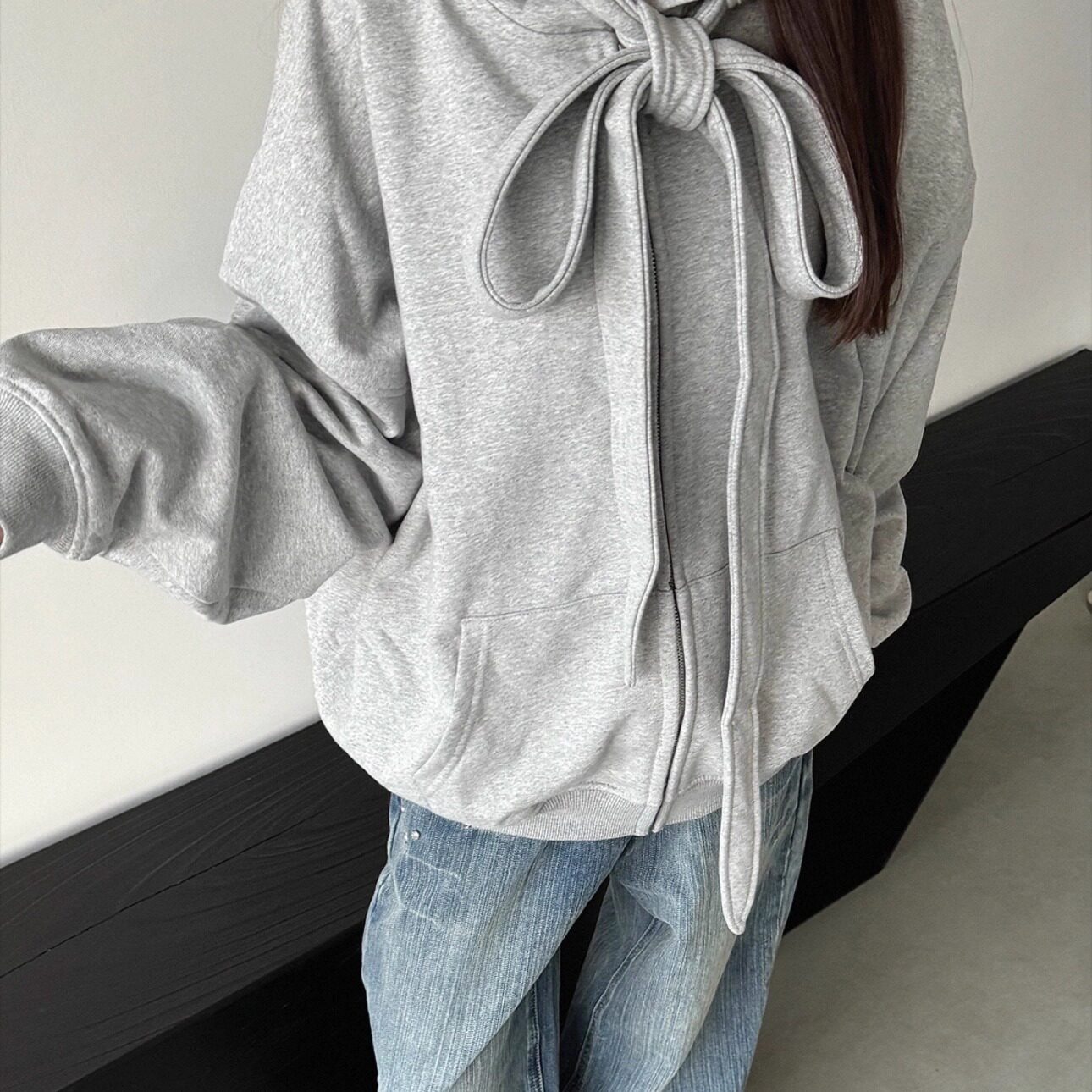 蝴蝶结绑带连帽外套男女开衫卫衣