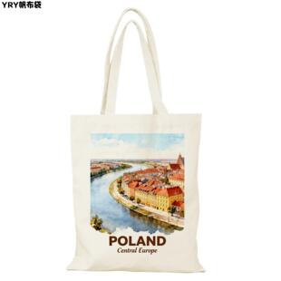 波兰Poland帆布包华沙Warsaw克拉科夫旅游城市帆布袋定制大容量