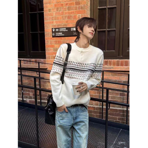 暖系费尔岛复古提花秋冬圆领针织衫男女款宽松慵懒长袖圣诞风毛衣