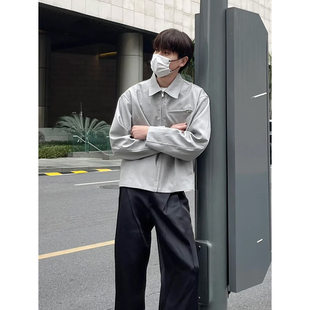 极简灰短宽夹克男cleanfit小众复古宽松休闲高级感穿搭春秋季外套