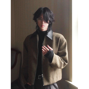 新贵风静奢高质感翻领外套男春秋季 vintage宽松羊毛花呢夹克 new