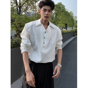 美式 雅痞风假两件V领长袖 秋季 男款 高级感套头衬衣慵懒老钱风 衬衫