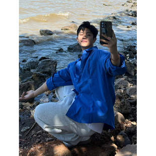 2026度假松弛感克莱因蓝长袖 男休闲宽松时髦流行cleanfit外套 衬衫