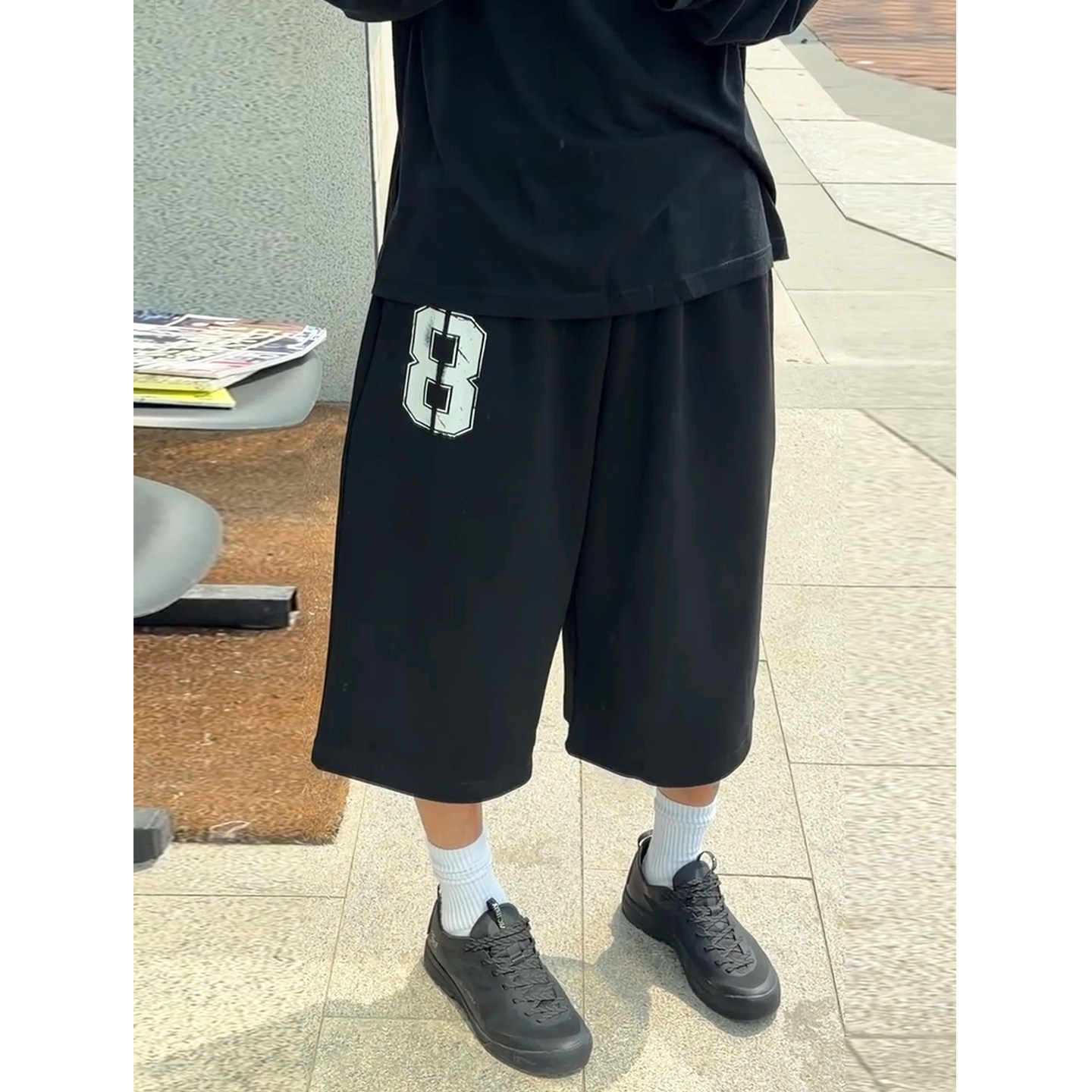 运动篮球阔腿七分短裤卫裤男女夏季街头美式慵懒宽松过膝休闲裤子