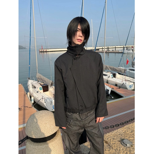 cleanfit老钱风廓形叠门襟正肩立领夹克外套男春秋设计感潮流上衣