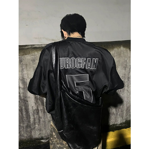 美式街头嘻哈复古短袖球服T恤男夏季暗黑刺绣字母宽松廓形上衣服