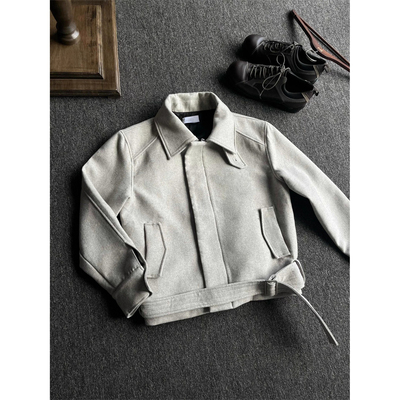 灰色通勤风正肩boxy解构毛呢外套男秋冬厚款宽松cleanfit夹克上衣