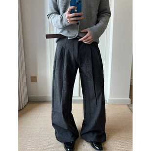 裤 TR混纺 男优雅风老钱西装 型直筒阔腿双褶Cleanfit休闲长裤 A字版