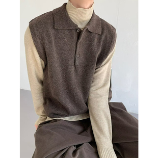 慵懒风人夫叠穿无袖针织衫毛衣男纯色马甲背心高级感小众坎肩上衣