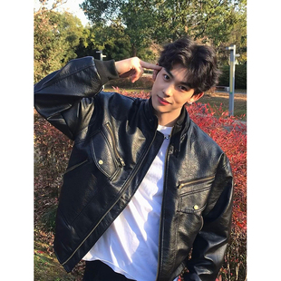 美式 复古肌理设计感PU皮衣棉服夹克男女boxy多口袋廓形机车服外套