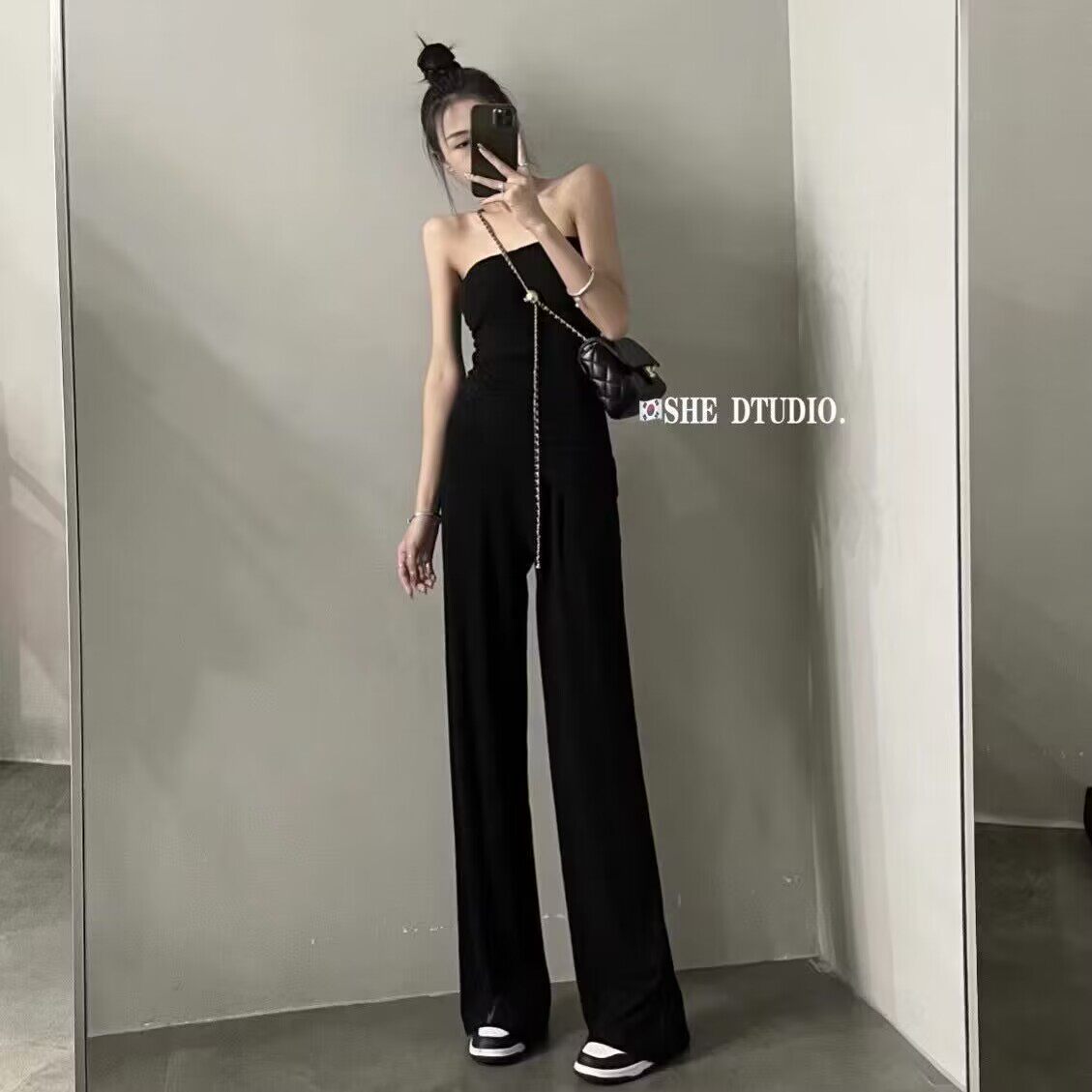 时尚套装女2023新款纯欲风显瘦抹胸背心+高腰休闲裤两件套ins韩版