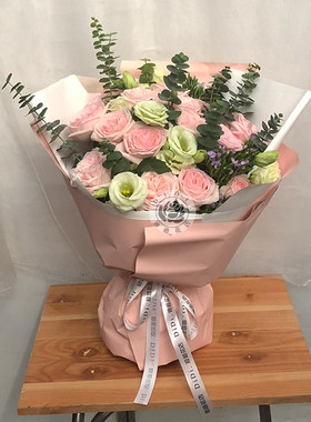 情人节19朵粉色荔枝玫瑰送女友爱人老婆生日妈妈礼物北京同城鲜花