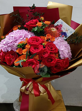七夕情人节红玫瑰花束绣球生日送女友老婆礼物北京同城鲜花速递