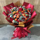 混搭花束送领导生日退休欢送会康乃馨玫瑰女友北京同城鲜花速递