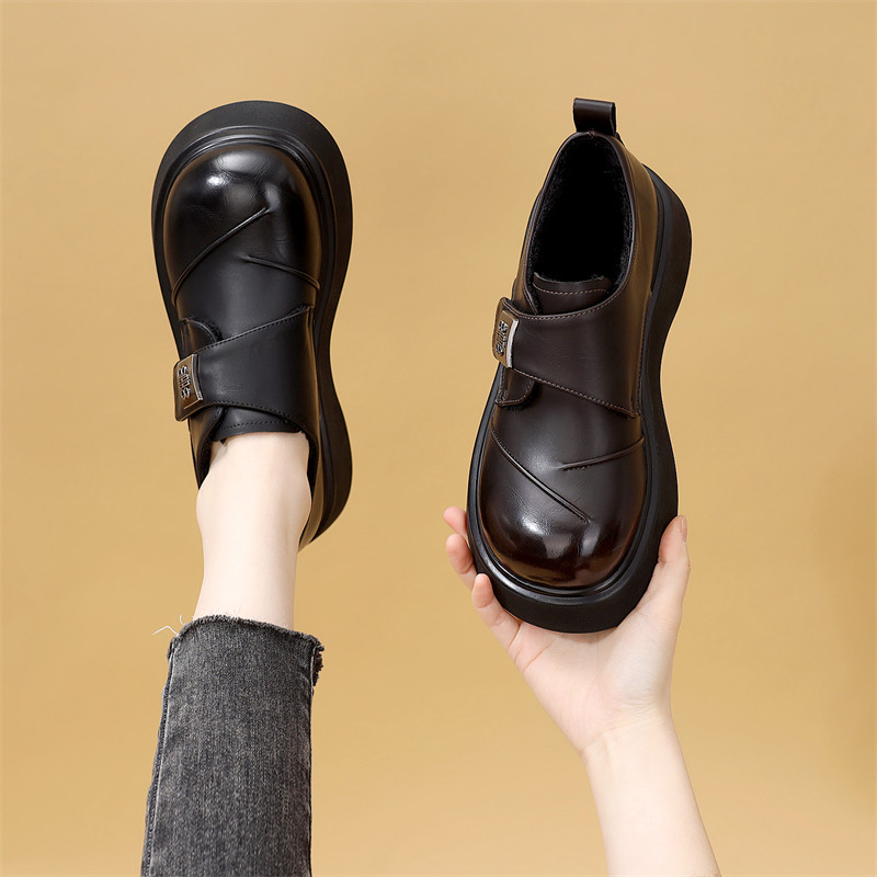 英伦风厚底乐福鞋女复古百搭圆头皮带扣单鞋皮面法式魔术贴豆豆鞋,女鞋,乐福鞋（豆豆鞋）,淘宝优惠券,粉丝福利购,淘宝优惠卷