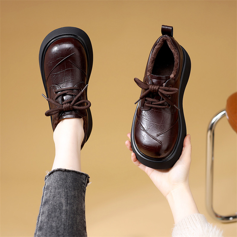 英伦风厚底乐福鞋女复古显瘦系带小皮鞋圆头中跟加绒不累脚单鞋41,女鞋,乐福鞋（豆豆鞋）,淘宝优惠券,粉丝福利购,淘宝优惠卷