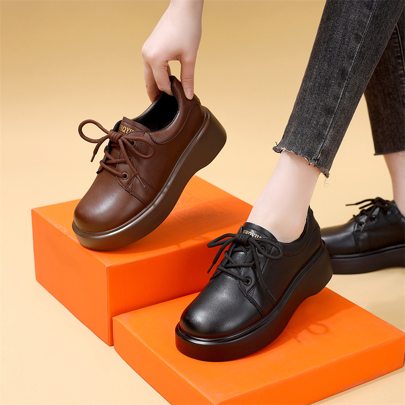 英伦风厚底小皮鞋女系带圆头乐福鞋百搭软底休闲妈妈透气软底单鞋,女鞋,深口单鞋,淘宝优惠券,粉丝福利购,淘宝优惠卷