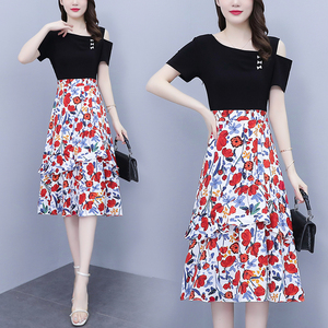 RM15775#夏季新款修身显瘦气质假两件碎花典雅花朵时尚遮肉连衣裙