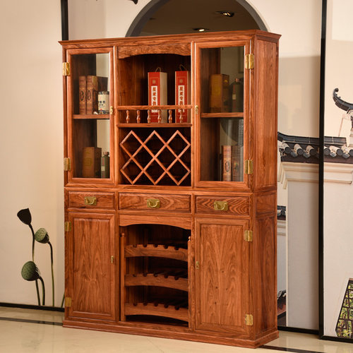 红木家具 刺猬紫檀酒柜别墅新中式摆设靠墙多功能置物展示柜京瓷