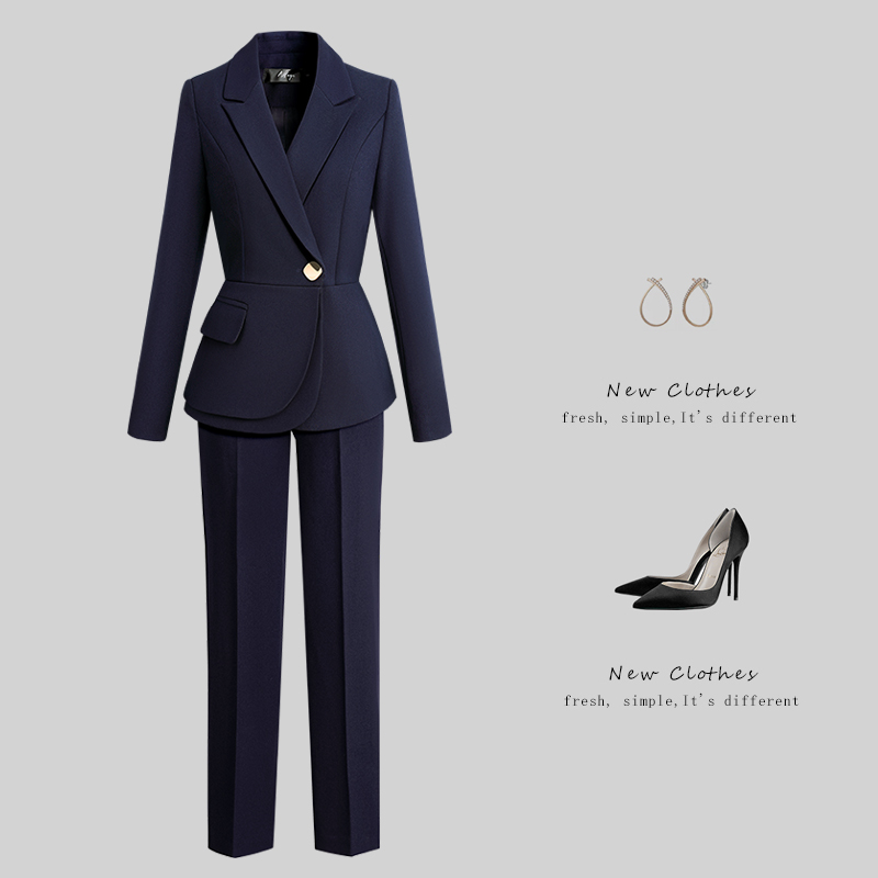 修身西服雙層設計感職業女褲套裝
