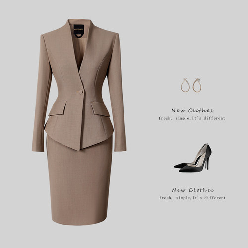 一粒扣职业女裙西装套装春秋气质修身职场商务工作服白领通勤工装