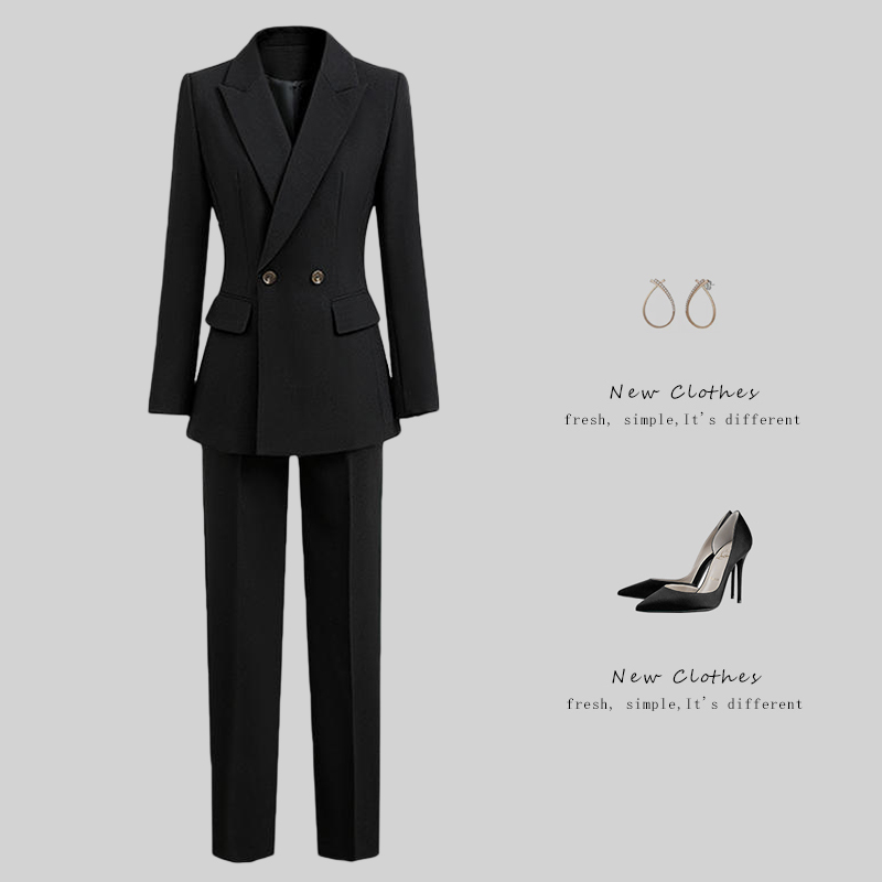双排扣西服设计感职业女裤套装