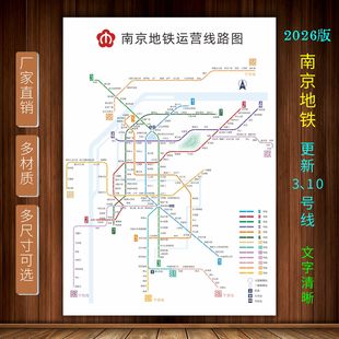 2026新版南京地铁换乘线路图 地铁轨道线交通示意图墙贴海报纸