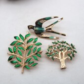 2020欧美流行复古树燕子树叶珐琅釉 镶钻珍珠胸花丝巾扣配饰
