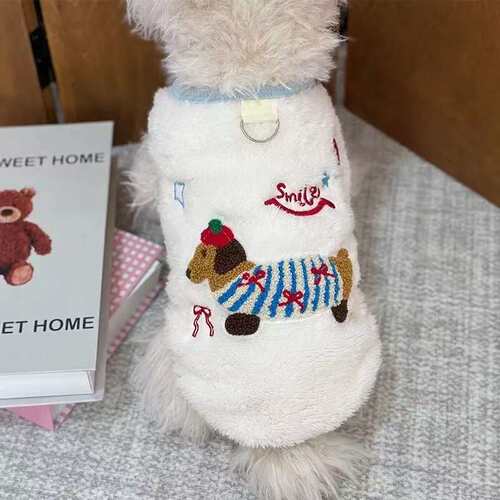 宠物狗狗衣服卡通字母珊瑚绒背心泰狗衣服冬季保暖猫咪秋冬服装