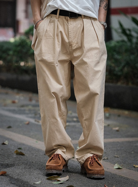 Gnomes lab 22AW 蜡染水洗卡其色经纬竹节Chino工装长裤日系复古