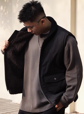 Gnomes lab 25AW 青果领棉锦混纺ex拉链羊毛内里无袖马甲