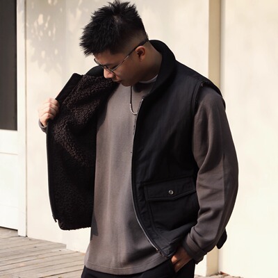 Gnomes lab 25AW 青果领棉锦混纺ex拉链羊毛内里无袖马甲