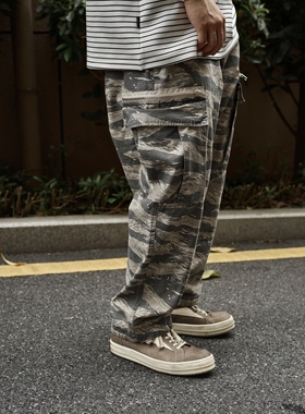 Gnomes lab 24SS定织沙漠虎纹迷彩格子布侧拉链抽绳工装长裤