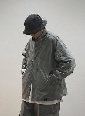 Gnomes lab 22SS 日产面料廓形灰绿色立领夹克外套 日系复古工装