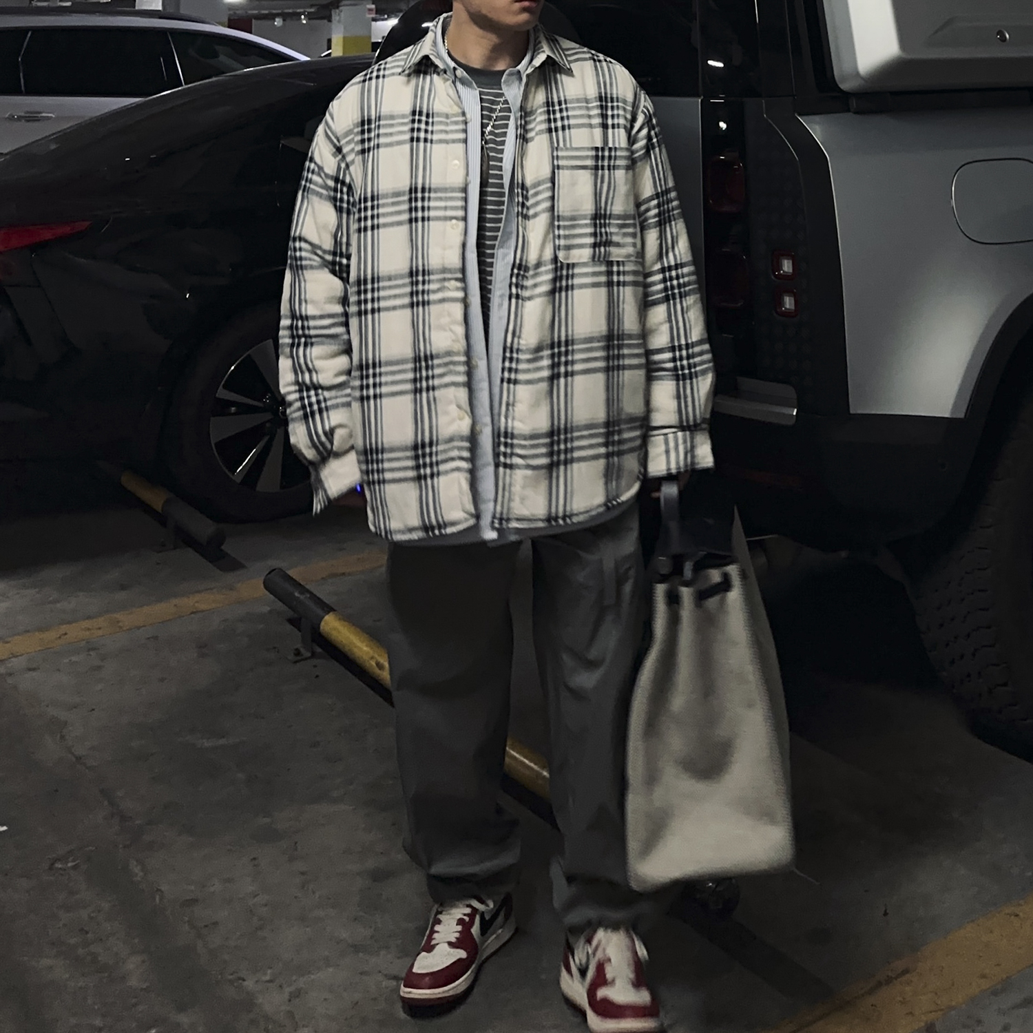 Gnomeslab棉服秋冬白蓝格纹