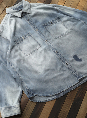 Gnomes lab 25AW 12.5oz定织靛蓝水洗破坏布丁牛仔衬衫