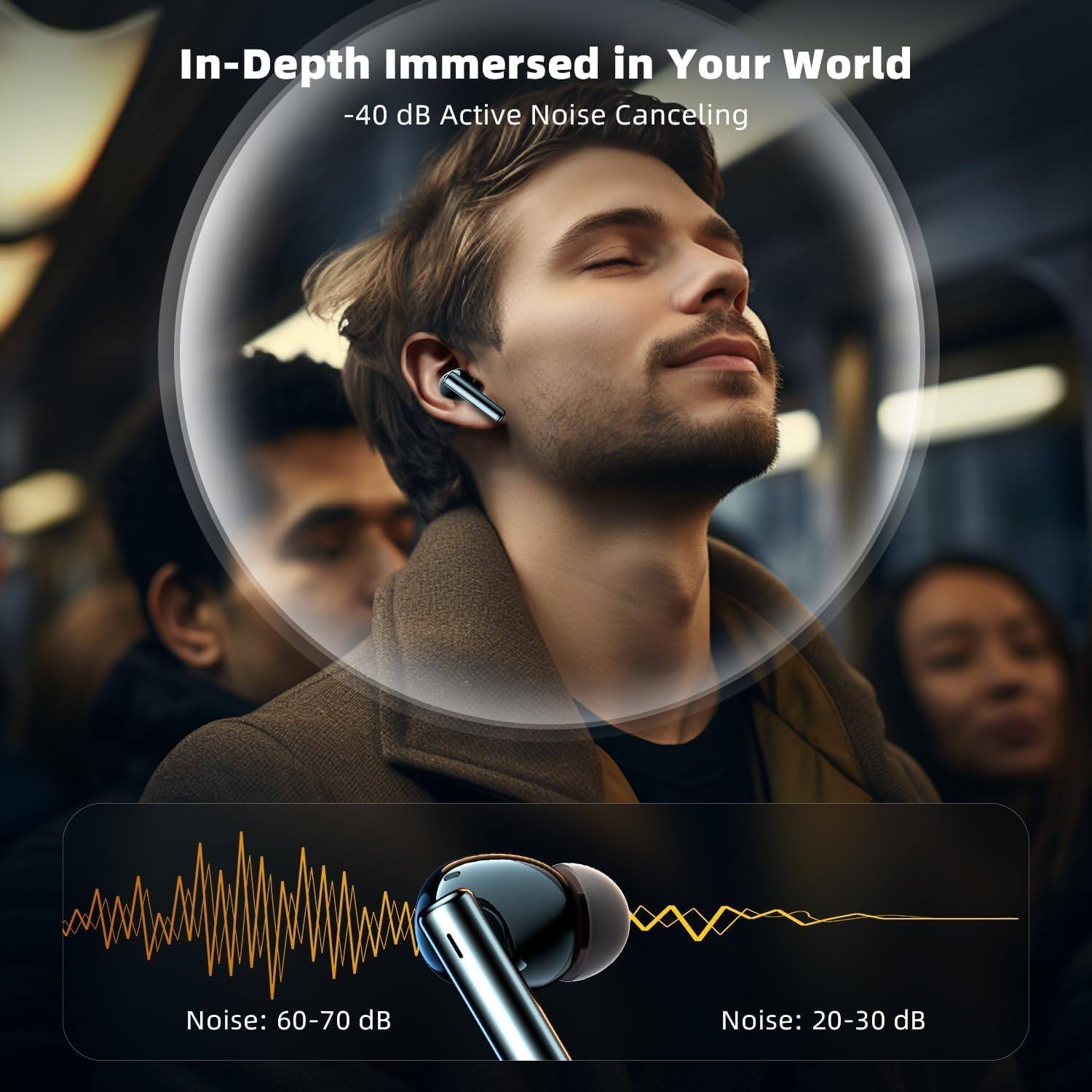 跨境外贸-40db强主动降噪真无线蓝牙耳机带麦克风入耳式超长续航