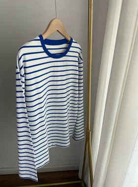 62102海军风长袖条纹T恤 打底衫女2025春夏