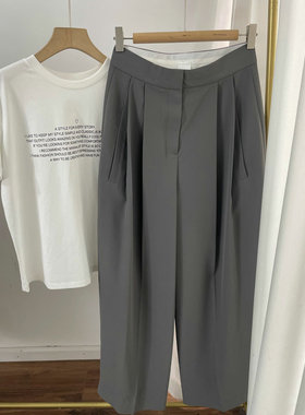 880642气质大象灰阔腿直筒西裤 垂感拖地长裤女2024春夏