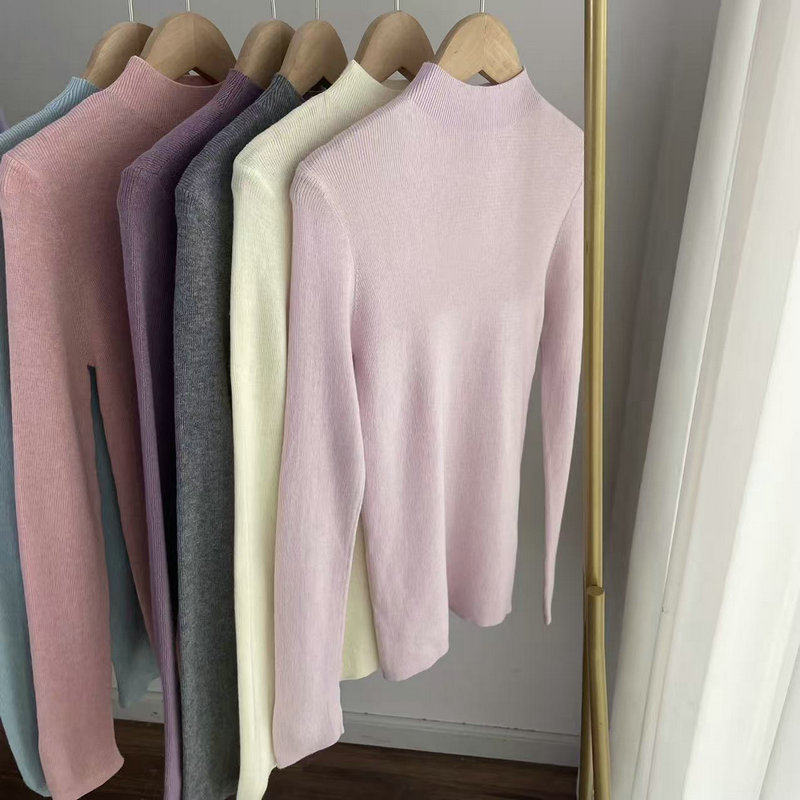 半高领chao细羊毛针织衫 修身打底衫女2025秋冬