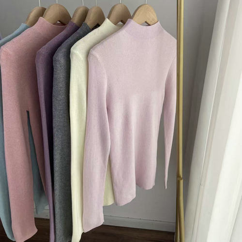 半高领chao细羊毛针织衫 修身打底衫女2025秋冬