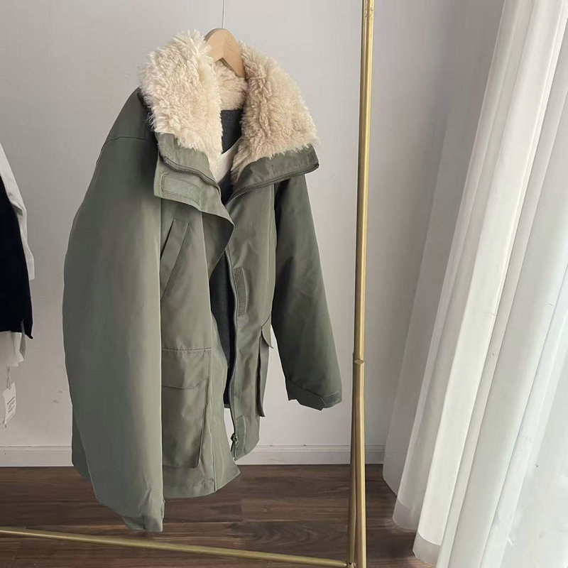 L1128羊羔毛冲锋衣 工装风加厚中长款外套女2025冬