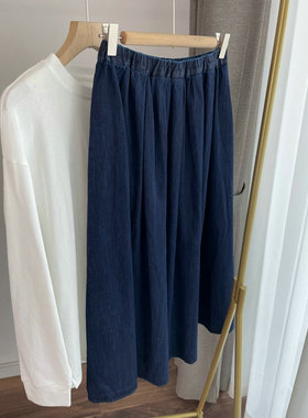 G8034经典百搭松紧腰深蓝色牛仔裙 中长裙 半身裙女2022秋冬新款