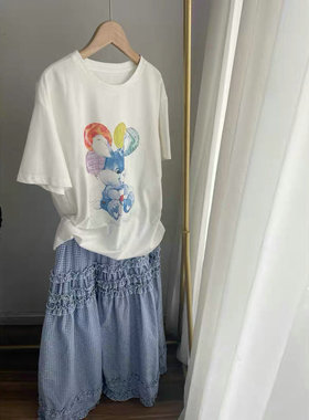 M86337小兔子宽松大版白T恤 圆领短袖上衣女2025春夏