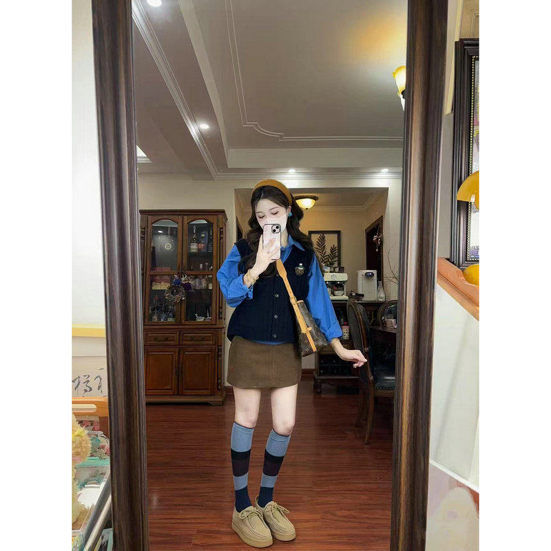 博主款 学院风Mg240165灯芯绒半身裙短裙 防走光小包裙女2025春夏